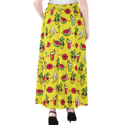 Cartoon Tropical Pattern Print Chiffon Maxi Skirt