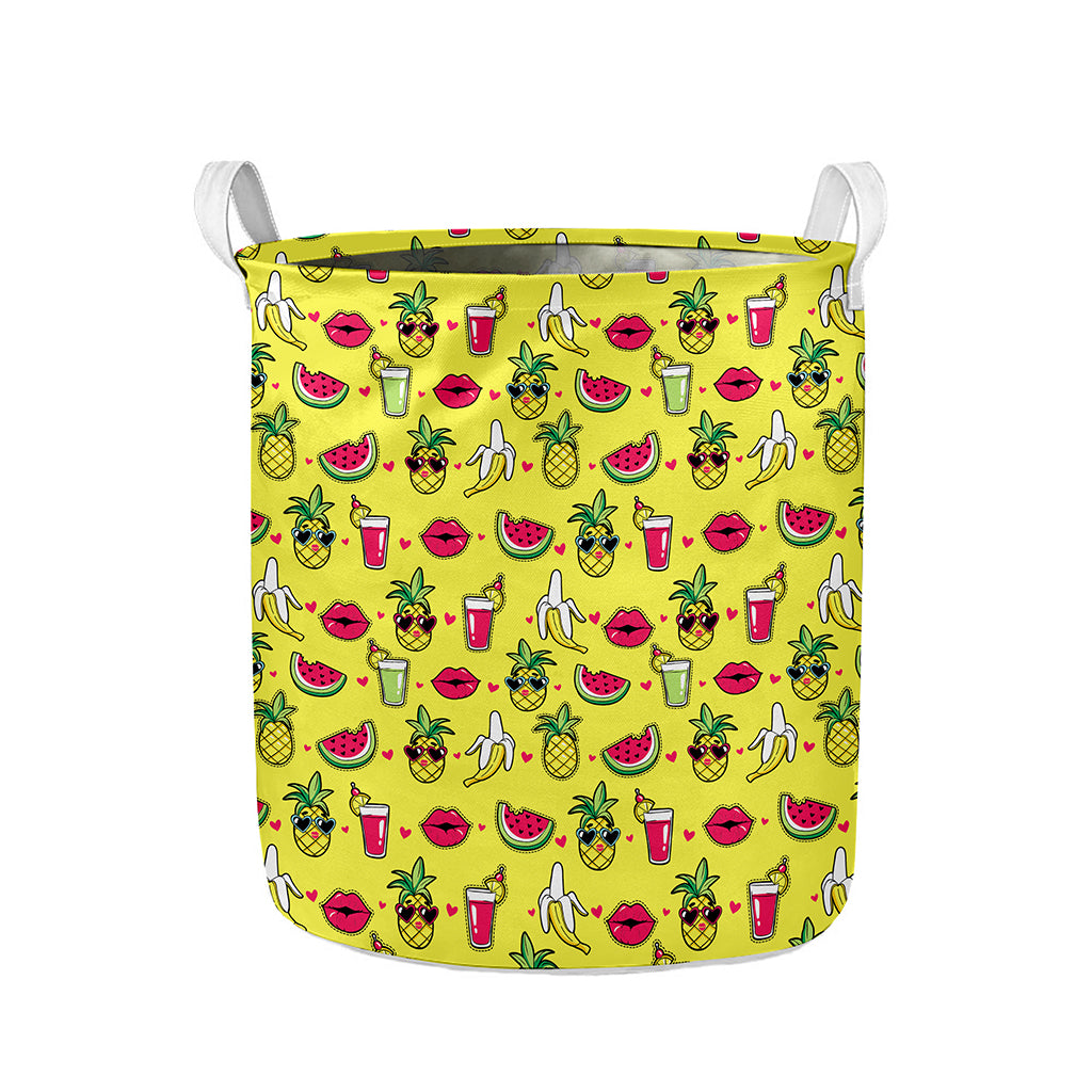 Cartoon Tropical Pattern Print Collapsible Laundry Basket