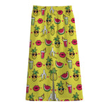 Cartoon Tropical Pattern Print Cotton Front Slit Maxi Skirt