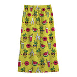 Cartoon Tropical Pattern Print Cotton Front Slit Maxi Skirt