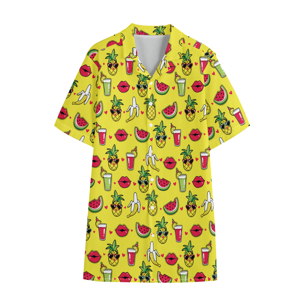 Cartoon Tropical Pattern Print Cotton Hawaiian Shirt