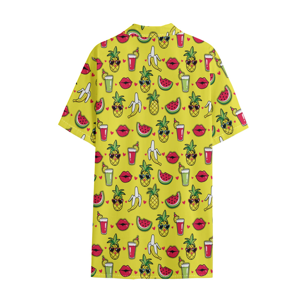 Cartoon Tropical Pattern Print Cotton Hawaiian Shirt