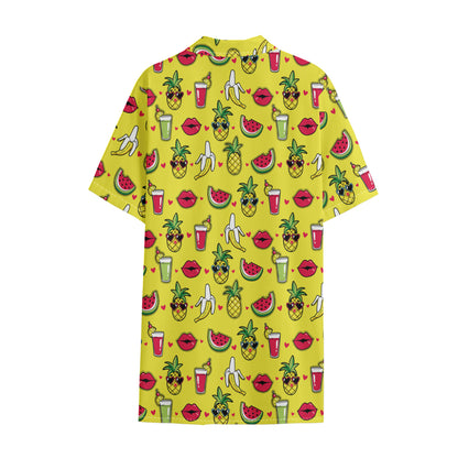 Cartoon Tropical Pattern Print Cotton Hawaiian Shirt
