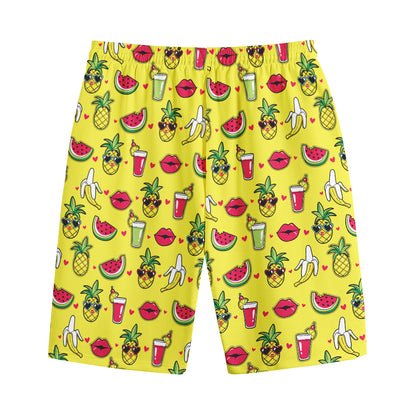 Cartoon Tropical Pattern Print Cotton Shorts