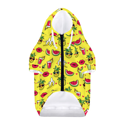 Cartoon Tropical Pattern Print Dog Zip Up Hoodie