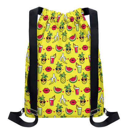 Cartoon Tropical Pattern Print Drawstring Backpack