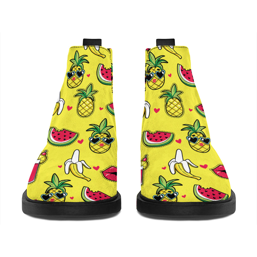 Cartoon Tropical Pattern Print Flat Ankle Boots