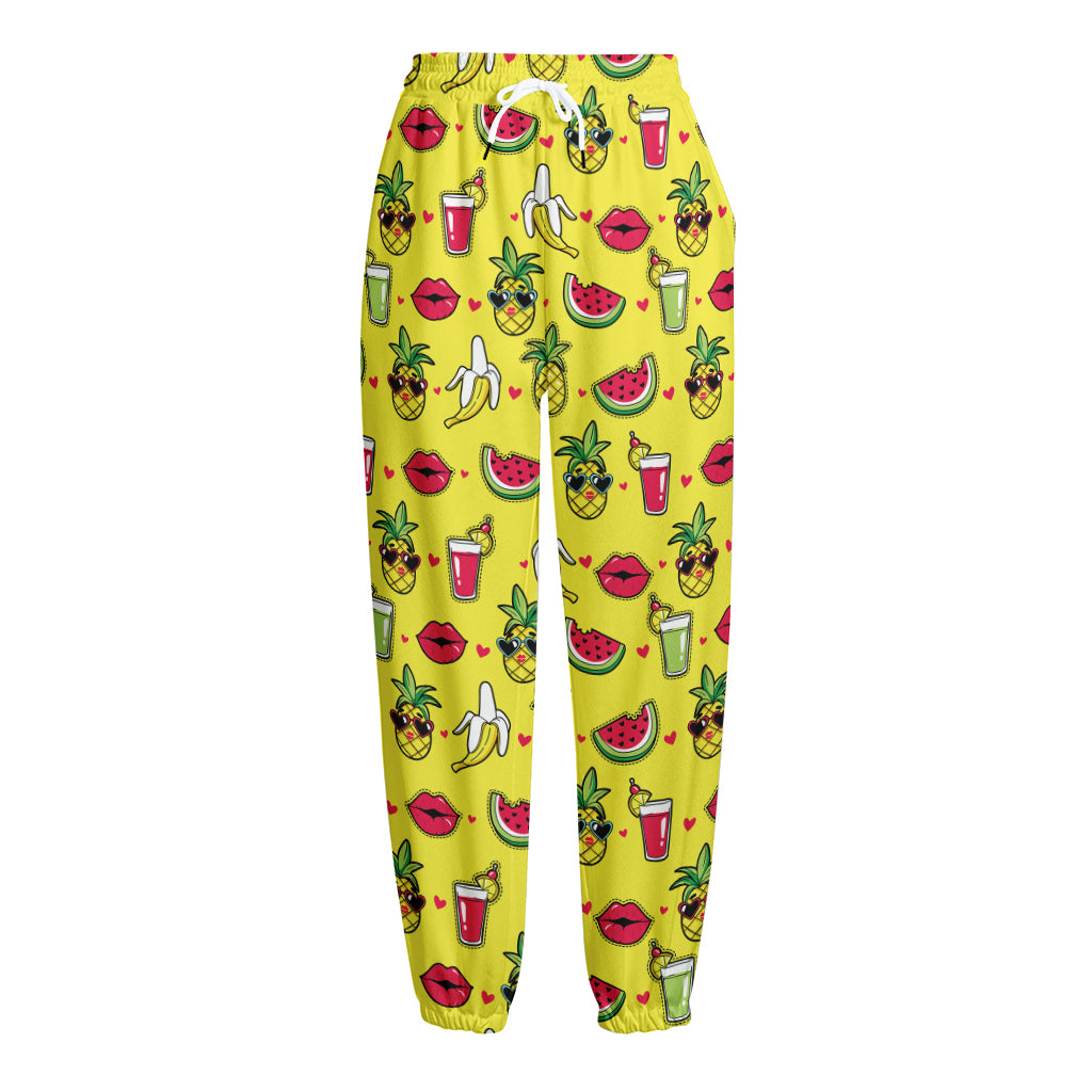 Cartoon Tropical Pattern Print Fleece Lined Knit Pants