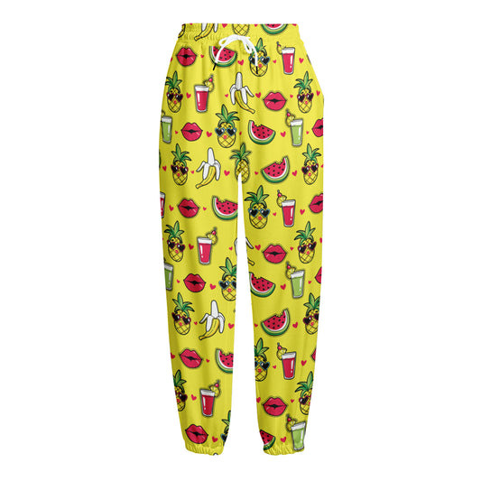 Cartoon Tropical Pattern Print Fleece Lined Knit Pants