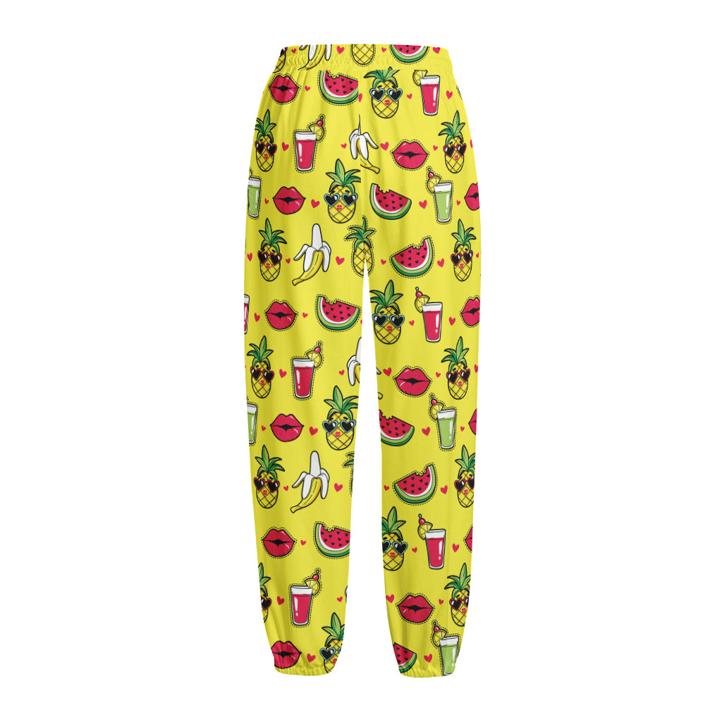 Cartoon Tropical Pattern Print Fleece Lined Knit Pants