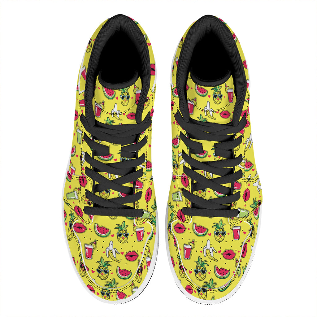 Cartoon Tropical Pattern Print High Top Leather Sneakers
