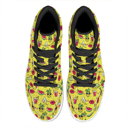 Cartoon Tropical Pattern Print High Top Leather Sneakers