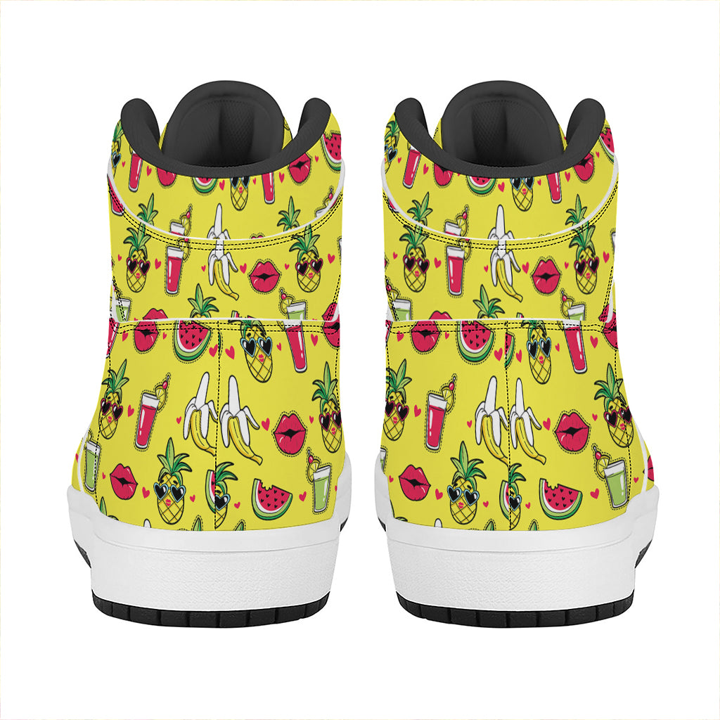 Cartoon Tropical Pattern Print High Top Leather Sneakers