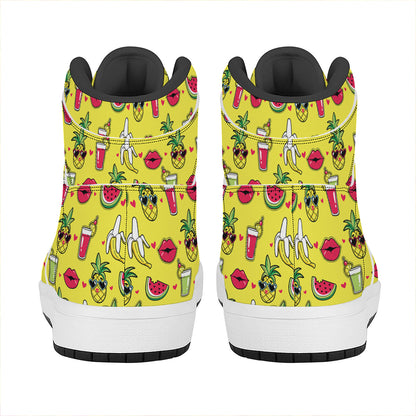 Cartoon Tropical Pattern Print High Top Leather Sneakers
