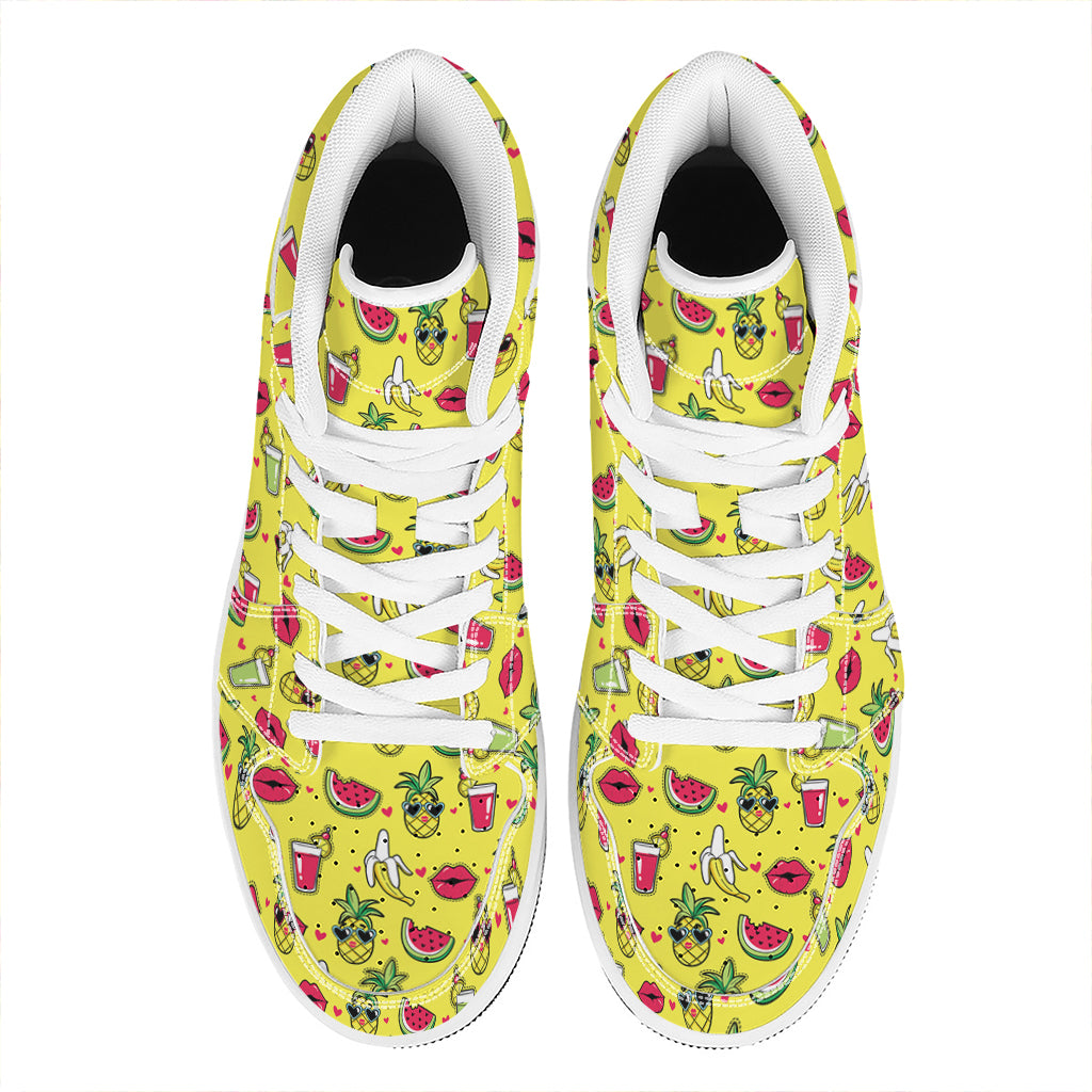 Cartoon Tropical Pattern Print High Top Leather Sneakers