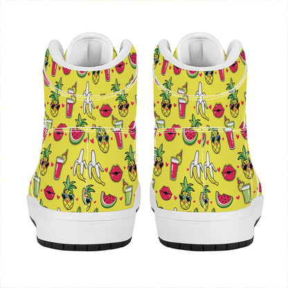 Cartoon Tropical Pattern Print High Top Leather Sneakers