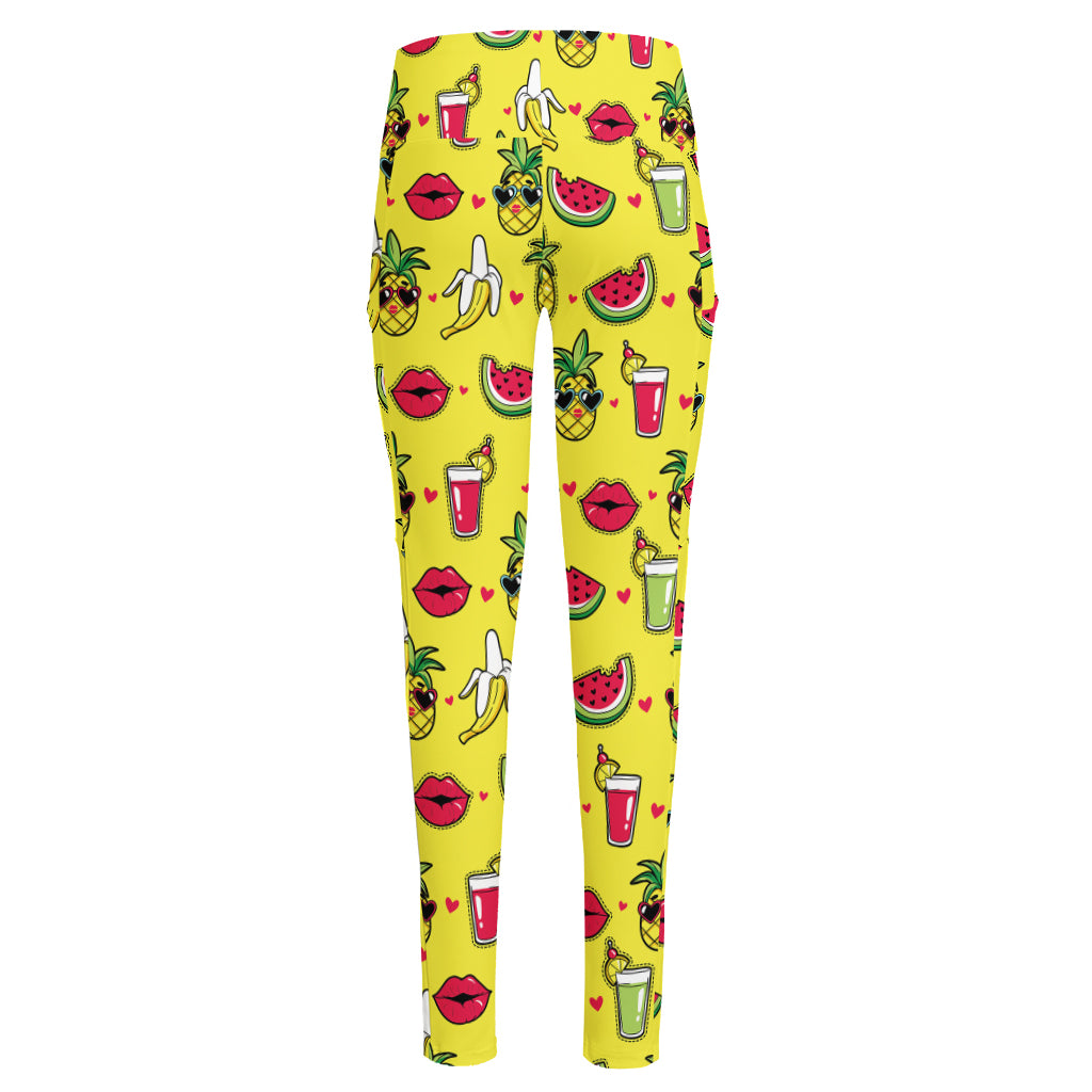 Cartoon Tropical Pattern Print High-Waisted Pocket Leggings