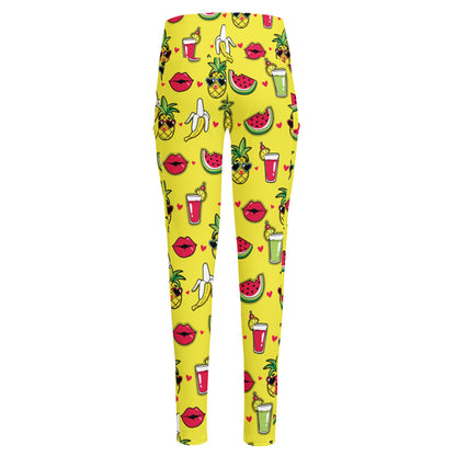 Cartoon Tropical Pattern Print High-Waisted Pocket Leggings