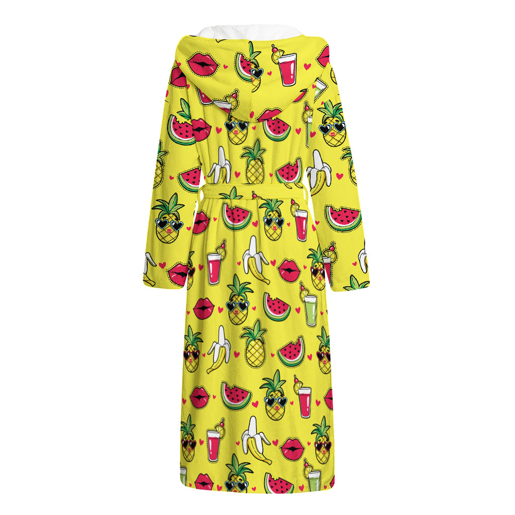 Cartoon Tropical Pattern Print Hooded Bathrobe