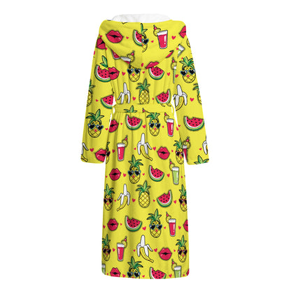 Cartoon Tropical Pattern Print Hooded Bathrobe