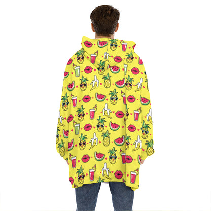 Cartoon Tropical Pattern Print Hoodie Blanket