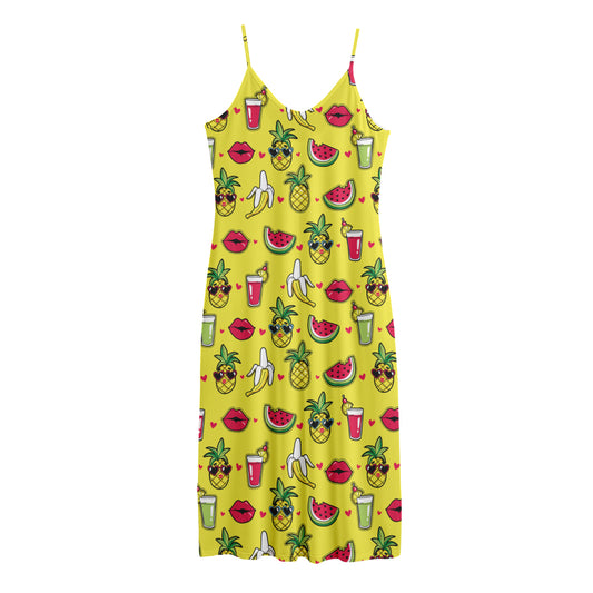 Cartoon Tropical Pattern Print Jersey Midi Cami Dress