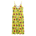Cartoon Tropical Pattern Print Jersey Midi Cami Dress