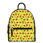 Cartoon Tropical Pattern Print Leather Backpack