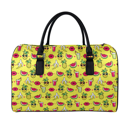 Cartoon Tropical Pattern Print Leather Duffle Bag