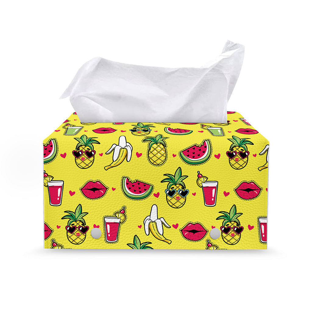Cartoon Tropical Pattern Print Leather Tissue Box Cover