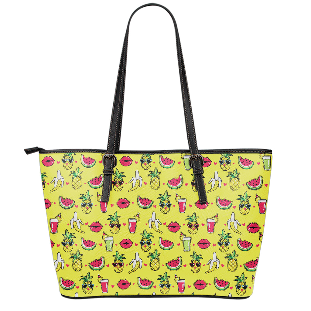 Cartoon Tropical Pattern Print Leather Tote Bag