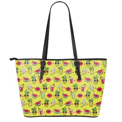 Cartoon Tropical Pattern Print Leather Tote Bag