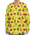 Cartoon Tropical Pattern Print Long Sleeve Baseball Jersey