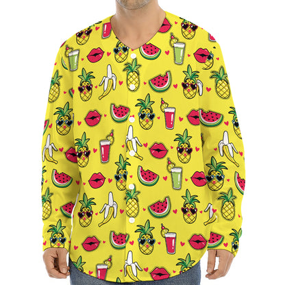 Cartoon Tropical Pattern Print Long Sleeve Baseball Jersey