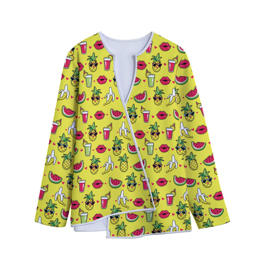 Cartoon Tropical Pattern Print Long Sleeve Short Coat