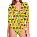 Cartoon Tropical Pattern Print Long Sleeve Swimsuit