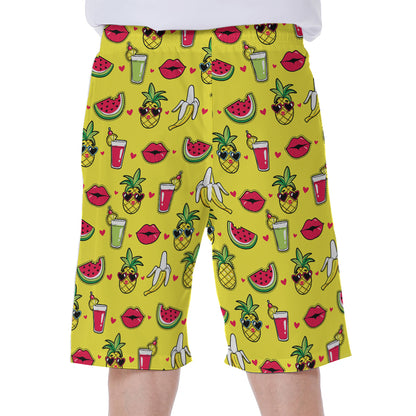 Cartoon Tropical Pattern Print Men's Beach Shorts