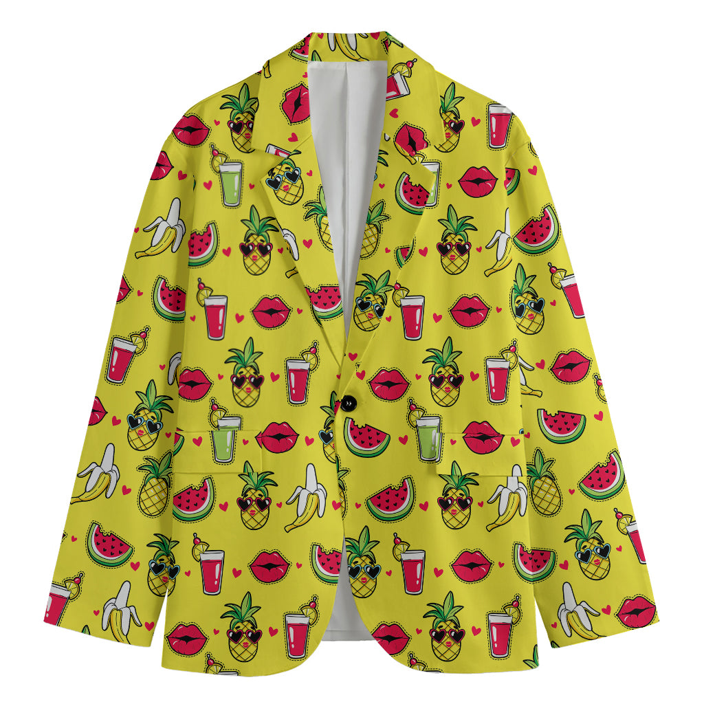 Cartoon Tropical Pattern Print Men's Cotton Blazer
