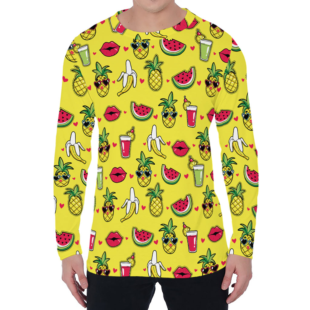 Cartoon Tropical Pattern Print Men's Long Sleeve T-Shirt
