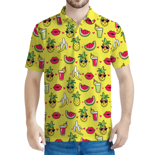 Cartoon Tropical Pattern Print Men's Polo Shirt