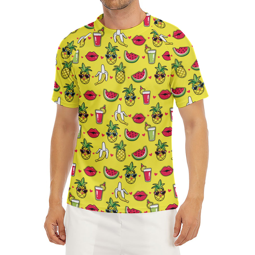 Cartoon Tropical Pattern Print Men's Short Sleeve Rash Guard