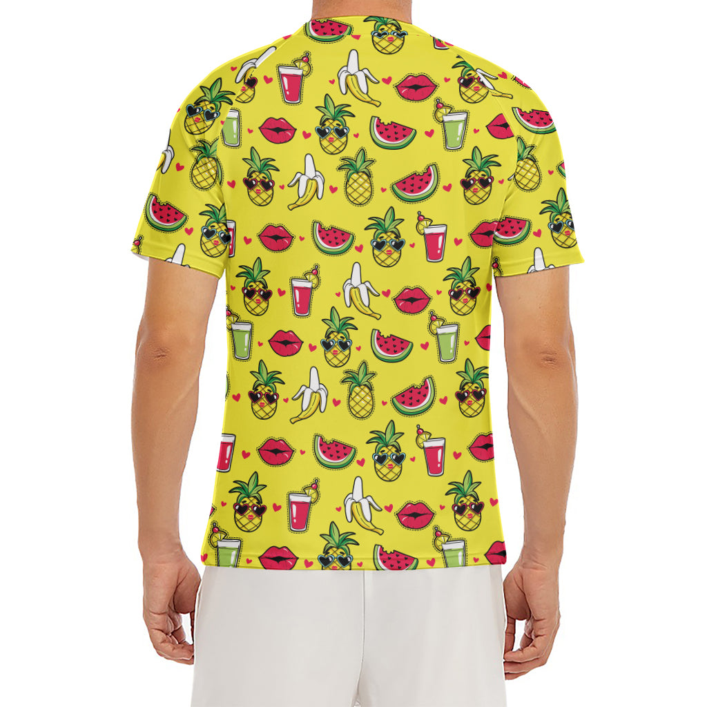 Cartoon Tropical Pattern Print Men's Short Sleeve Rash Guard