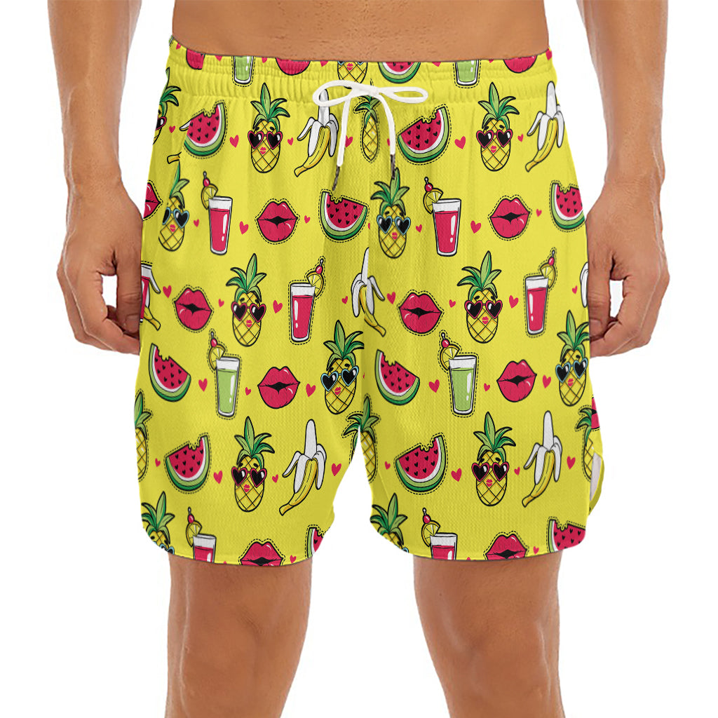 Cartoon Tropical Pattern Print Men's Split Running Shorts