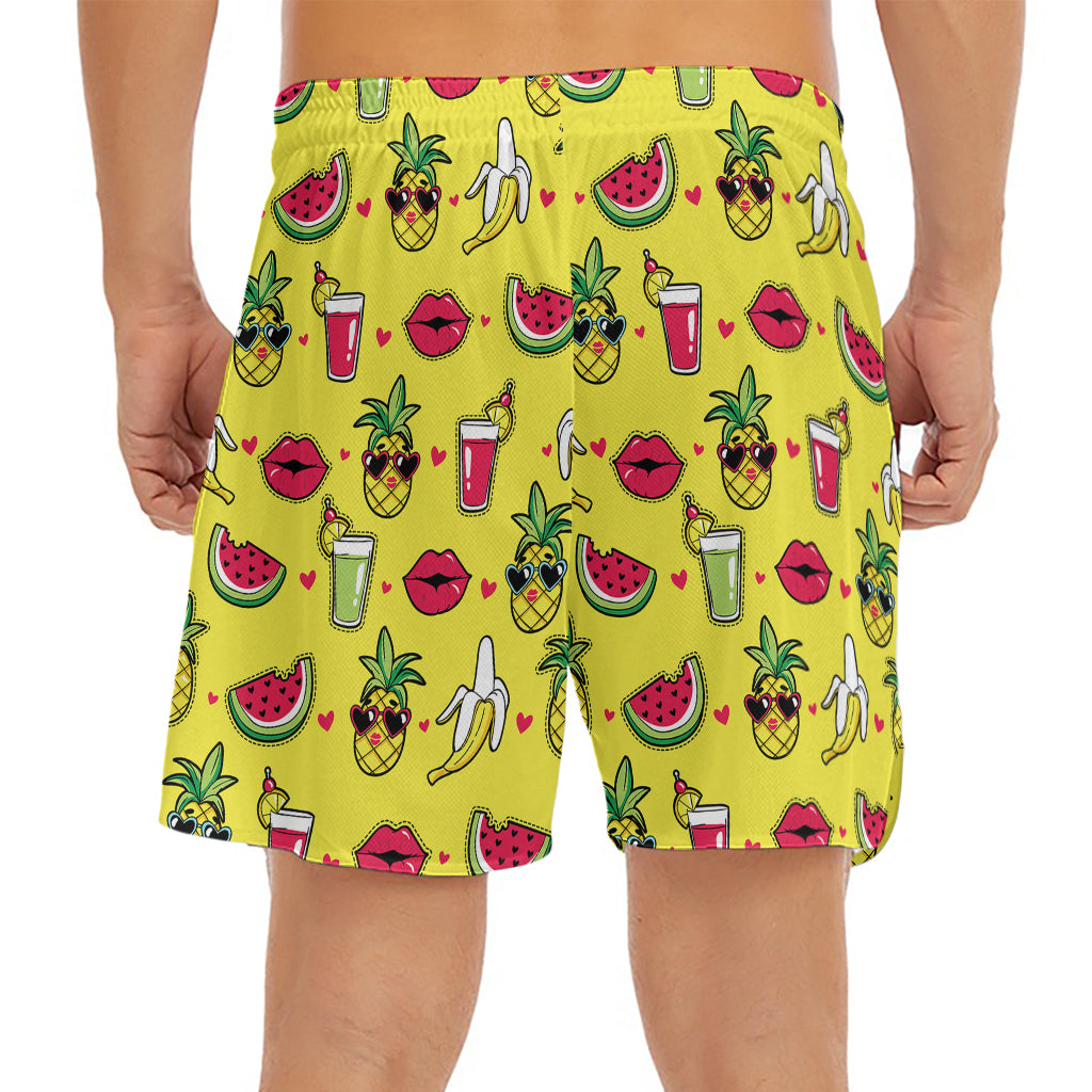 Cartoon Tropical Pattern Print Men's Split Running Shorts