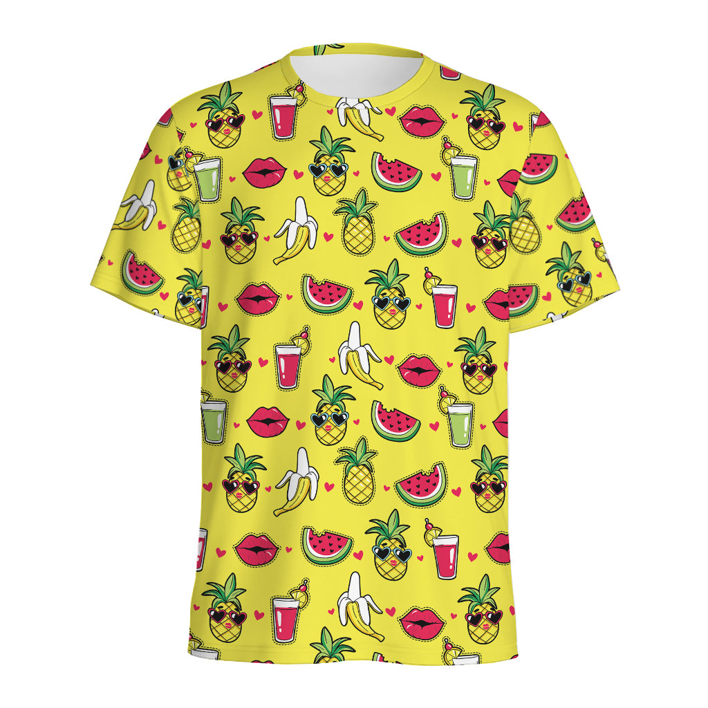 Cartoon Tropical Pattern Print Men's Sports T-Shirt