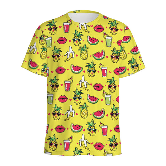 Cartoon Tropical Pattern Print Men's Sports T-Shirt