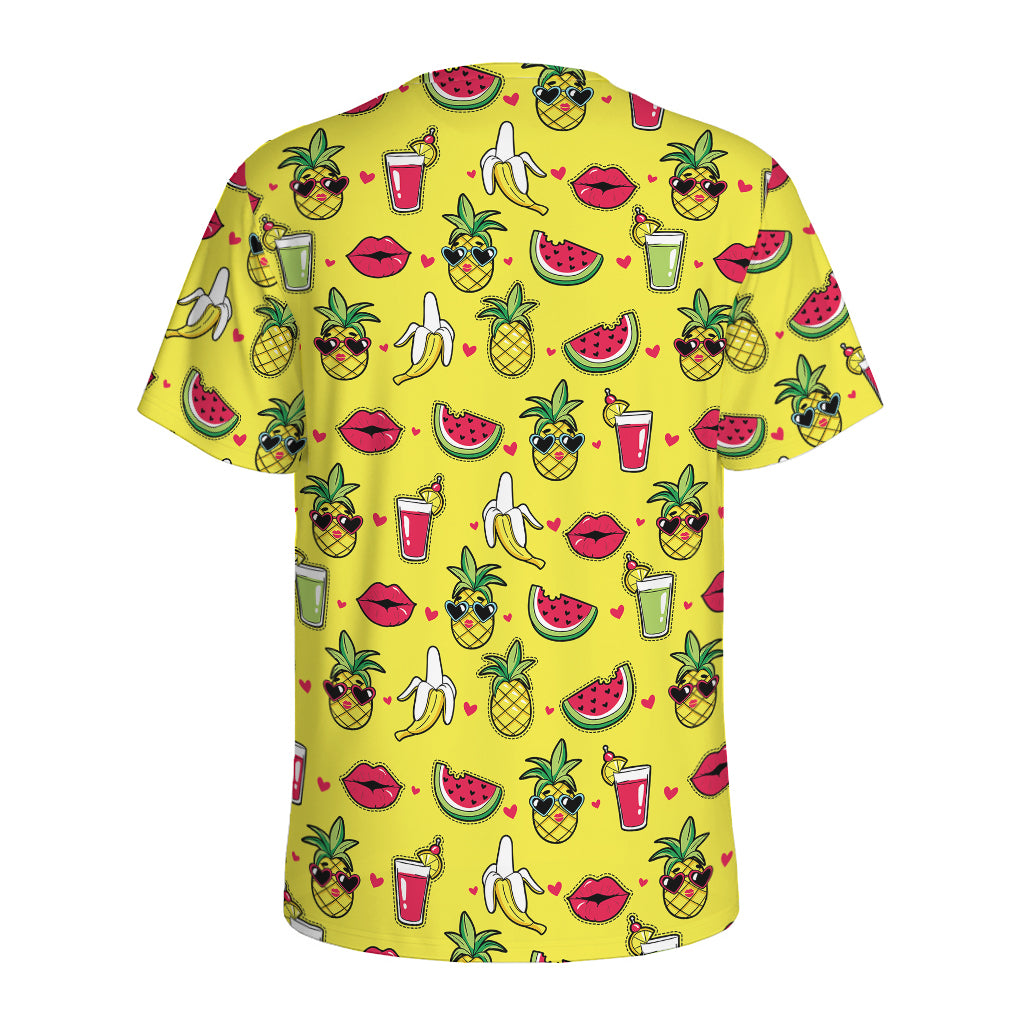 Cartoon Tropical Pattern Print Men's Sports T-Shirt