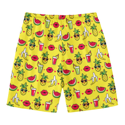 Cartoon Tropical Pattern Print Men's Swim Trunks