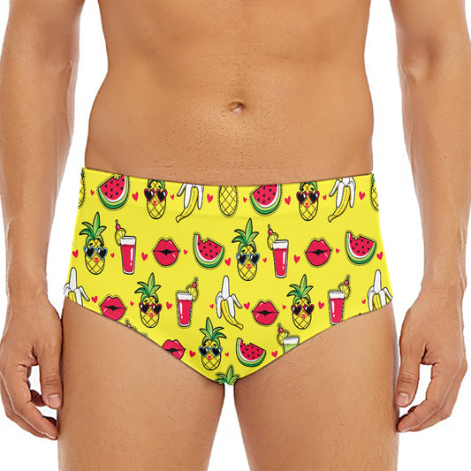 Cartoon Tropical Pattern Print Men's Triangle Swim Briefs