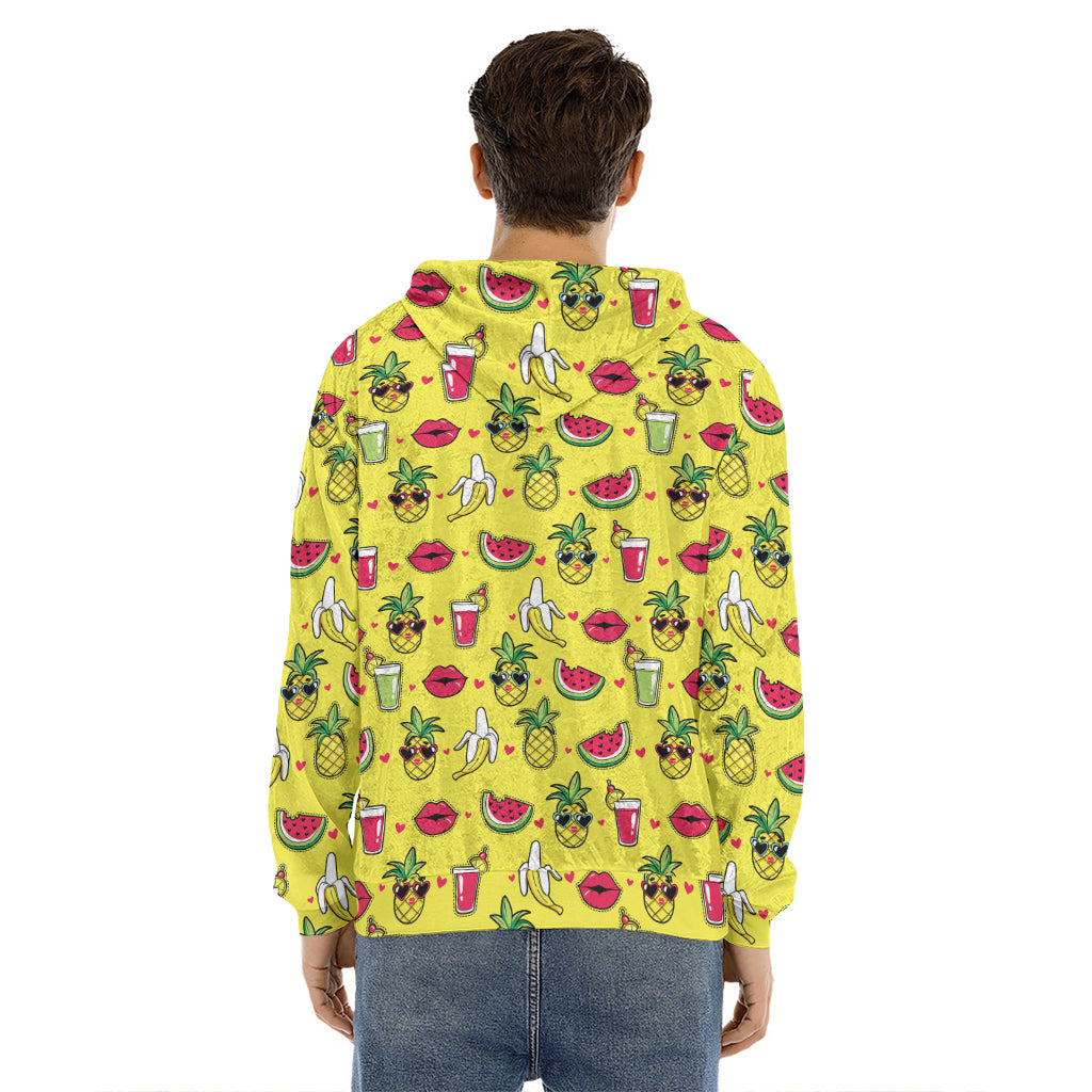 Cartoon Tropical Pattern Print Men's Velvet Pullover Hoodie